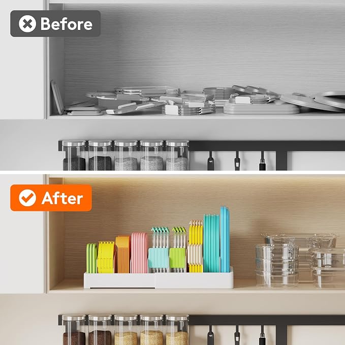 Lifewit Kitchen Cabinet Organizer for Food Contanier Lid with 9 Sections | Expandable Lids Holder with 8 Adjustable Dividers for Pantry Organizers and Storage, Home Organization, Large, 9.8"-17" - Image 9