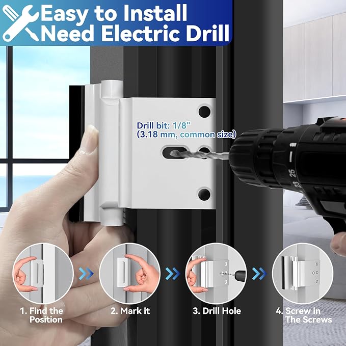 4 Pack Door Reinforcement Lock, Home Security Door Lock, Child Proof, White | Door Safety Lock for Front Door, Toddler Proof Door Latch for Entry Door Security, Includes 8 Screws - Image 3