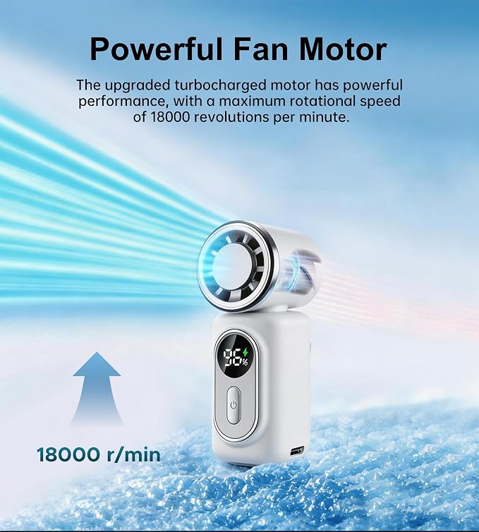 Portable rechargeable handheld small fan， With built-in fixed clamp | 6-speed adjustable high-speed personal fan, LED display screen, suitable for use in makeup, travel, indoor and outdoor - Image 6