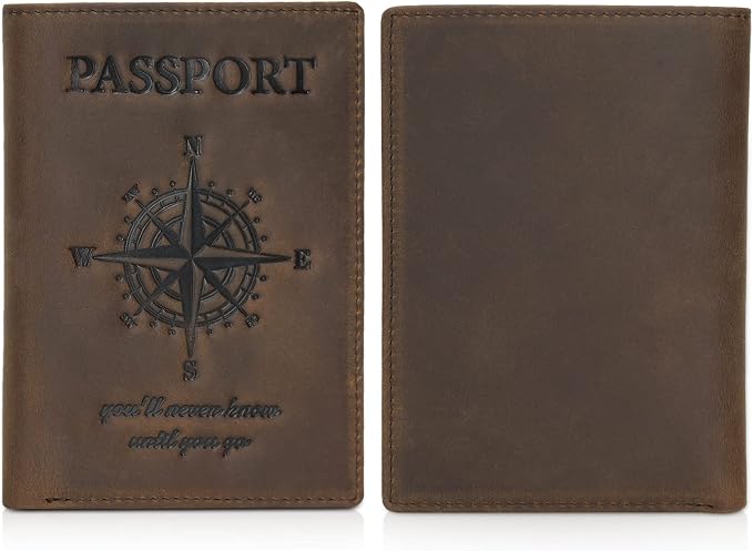 Polare Luxury RFID Blocking Leather Passport Holder Travel Wallet For Men and Women (Dark Brown Compass) - Image 6