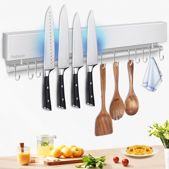 17 inch Magnetic Knife Holder with 10 Hooks, No Drilling Wall Mount, Powerful Magnet Rack by Unknown