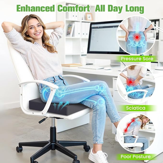 Seat Cushion for Office Chairs, Memory Foam Chair Cushion with Patterned Core for Even Support, Back, Tailbone & Sciatica Relief, Chair Pillow with Carry Handle for Car, Wheelchair(Gray - Image 5