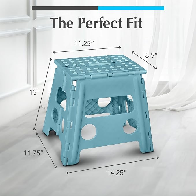 Handy Laundry Folding Step Stool 13 Inch, Teal, Non-Slip Holds 300 lbs | 13 Inch, Teal, Foldable Collapsible Step Stool, Non-Slip, Holds 300 lbs, Kitchen Bathroom Bedroom, Adults - Image 5