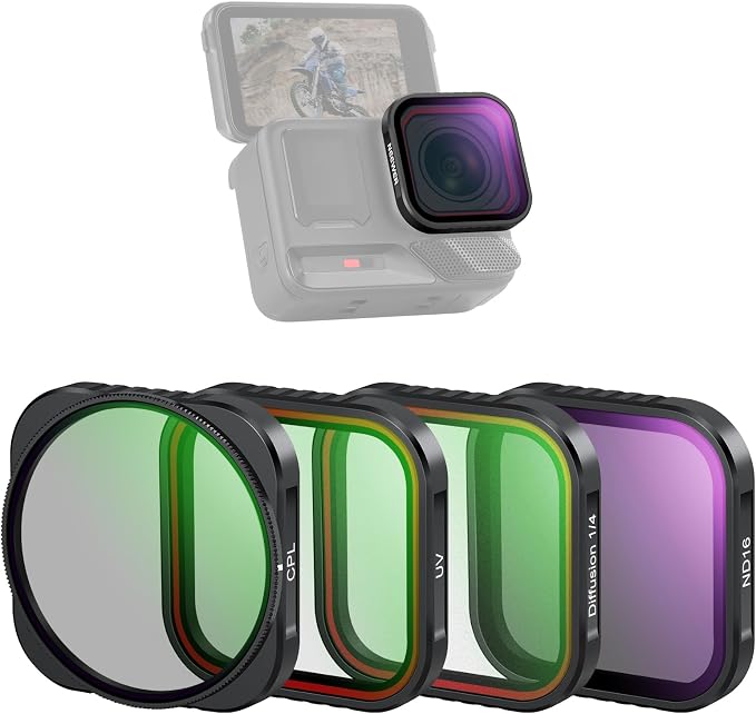 NEEWER 4 Pack ND Filter Set Compatible with Insta360 Ace Pro & Ace Pro 2, ND16/Adjustable CPL/UV/Black Diffusion 1/4 Filter for Mist Cinematic Effect, NOT for Round Octagonal Lens Guard, FL-C29 by Neewer