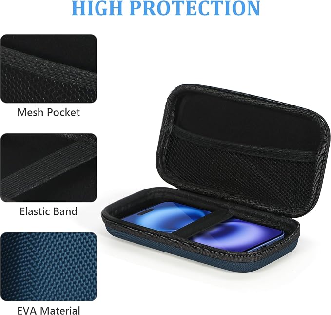 Portable Tech Travel Bag, Grey Blue Hard EVA Protective Storage Bag | Mesh Inner Pocket, Fits Power Bank, Hard Drive, Cell Phone, External Battery, Charging Cable, Zipper - Image 4