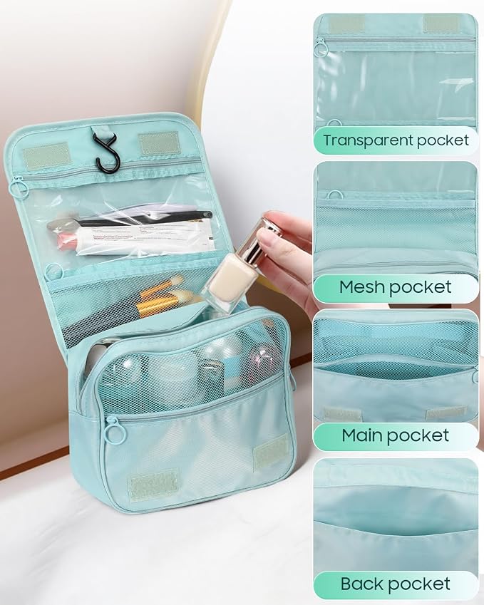 FINPAC Toiletry Bag, Large Capacity Hanging Makeup Bag | with Waterproof PVC Compartment, Travel Cosmetic Organizer for Women, Makeup Lovers, Cruise, Gym, and Family Trips - Image 5