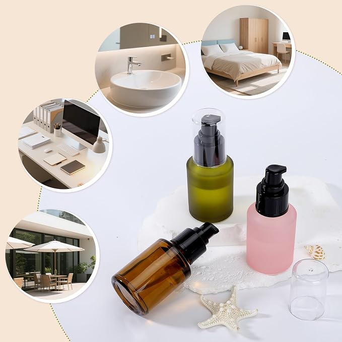 Segbeauty 2oz Frosted Glass Pump Bottle Dispenser, 3pcs Empty Travel Size Bottles with Pump, 15ml Refillable Travel Lotion Container, Mini Liquid Containers for Creams Oils Bottle in Mixed Color - Image 6