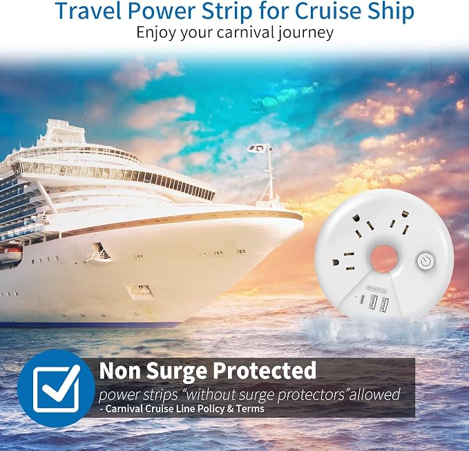 Travel Power Strip, NTONPOWER 3 Outlets 3 USB(1 USB C) Cruise Approved Power Strip, Short Extension Cord 3ft, Travel Essentials for Home, Hotels, Cruise Ship, Vacation, White, i-Donut - Image 4