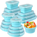 Yaomiao 16 Pack Collapsible Food Storage Container with Lid,Blue | Silicone Bowls with Air Vent, Foldable Rectangle Round Bowl ,For Rv Camping Meal Prep Organizing, Microwave Freezer Safe by Yaomiao