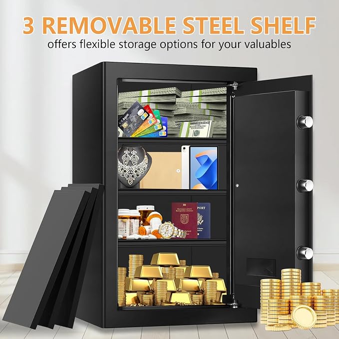 5.2 Cub Large Fireproof Safes for Home Use, Digital Security Safe Home Safes Fireproof Waterproof with Combination Lock and 3 Removable Shelves, Anti-Theft Fire Safe Box for Document Money Valuables - Image 5
