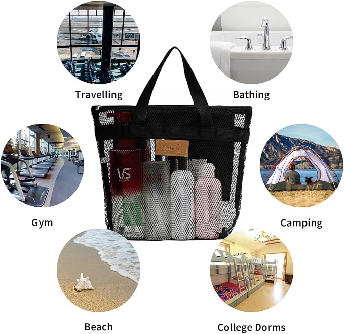 Mesh Shower Caddy Bag Portable Hanging Toiletry and Bath Organizer with Zipper for Travel, Gym, Camping, College Dorms, Beach - Image 7