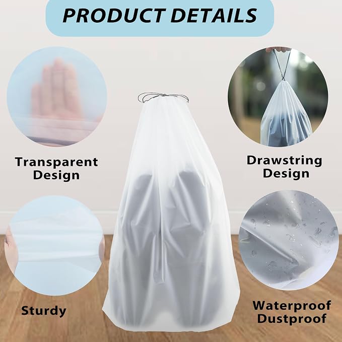 20PCS Transparent Travel Shoe Bags, Large 15.7x11.8 Inch Waterproof Drawstring Pouches, Clear Shoe Storage for Suitcase, Travel, Moving and Clothing Organizer for Men Women, Clear, Transparent - Image 5