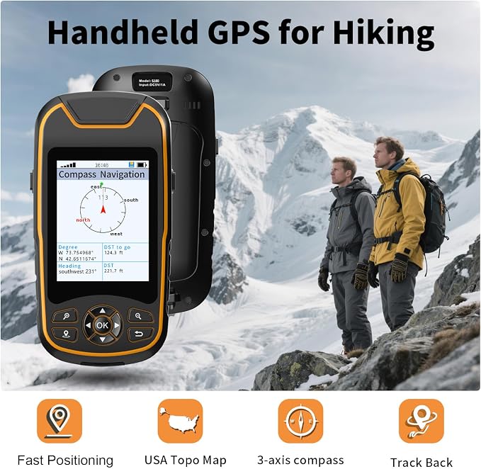 Handheld GPS for Hiking, Rugged and Waterproof Handheld GPS Navigator, 3.2" Sunlight Readable Screen, Compact Satellite Handheld GPS with USA Topo Map, Multi-GNSS Support, Extra Battery Life - Image 2