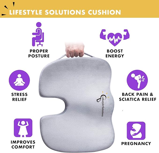 Large Seat Cushion with Carry Handle and Anti Slip Bottom, Large Gel Memory Foam Seat Cushion - Orthopedic Gel & Memory Foam - Coccyx Cushion for Tailbone Pain – Sciatica & Back Pain Relief (Grey) - Image 4