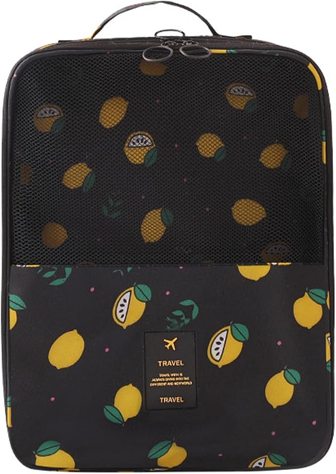 Shoe Bag for Travel, Travel Shoe Bag for Packing, Hold 3 Pairs of Shoes, Travel Essentials for Flying Shoe Organizer Shoe Storage Bag for Travel Light Black-lemon by ENETECk