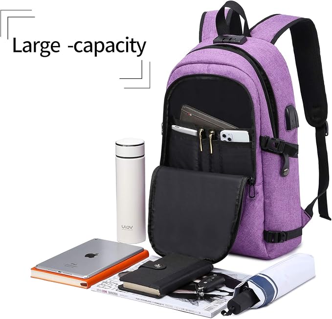 WENIG Laptop Backpack for Women,Business Backpack Anti-Theft Backpack with USB Charging Port and Lock 15.6 Inch Computer Backpacks for Women Men,Purple - Image 3