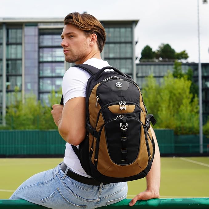Swissdigital Design Laptop Backpack with USB Charging Port, Travel Backpack Fits 15.6-Inch Computer, 31l College School Backpack for Men, Tan/Black | SD803-34 - Image 9