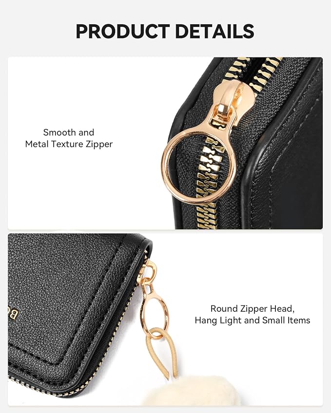 BOSTANTEN Credit Card Holder RFID Small Wallets Woman Zipper Card Wallet | Slim, Compact, Front Pocket, Accordion, Vegan Leather, Thin for Daily Use, Travel, Gifts for Women, Black - Image 3