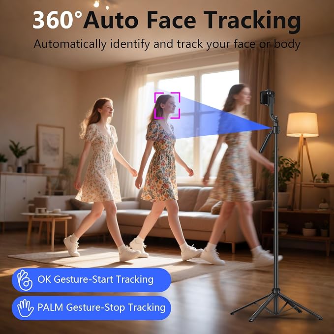 Auto Face Tracking Tripod for iPhone with Light, No APP Needed 63" Tripod | iPhone Stand for Video Recording, Selfie Stick Tripod Follows Your Movement with Remote for Content Creator Vlog Live - Image 2