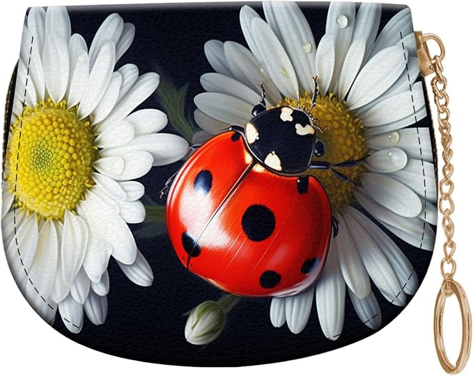 Women's Slim RFID Wallet – Compact Leather Card Holder Wallet for Women, 9 Card Slots RFID Blocking Credit Card Organizer, Small Travel Wallet - Ladybug on Daisy Flower by Unknown