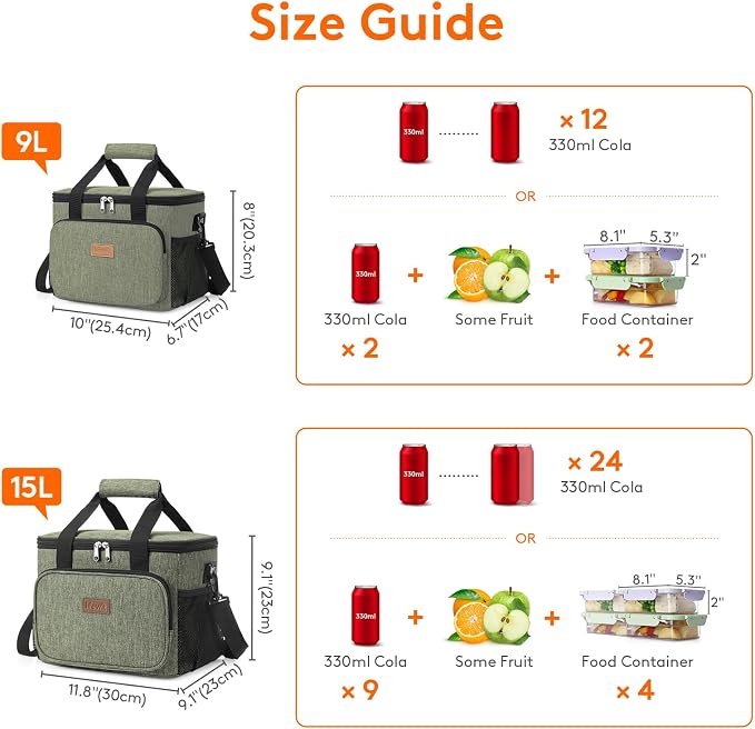 Lifewit Large Lunch Bag, Insulated Lunch Box, Soft Cooler Cooling Tote for Adult Men Women, Dark Green 24-Can (15L) - Image 5