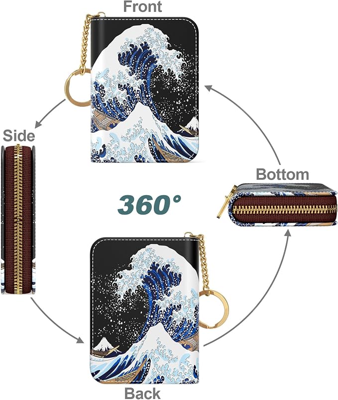 Credit Card Holder, Small RFID Card Wallet for Women, Slim Leather Wallet | Leather Card Holder Wallet, Credit Card Wallet Organizer, Business Card Case with Zipper & Keychain, 12-Slot Compartment - Image 2
