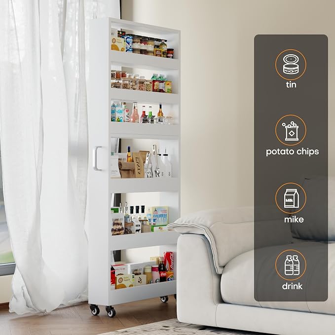 Slim Storage Cart, Lightweight 6 Tier Metal Rolling Utility Kitchen Cart on Wheels, Mobile Storage Shelving Unit Organizer for Bathroom Laundry Office Narrow Places (White, 6" D) - Image 9