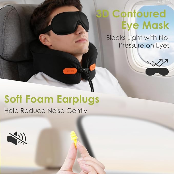 Premium Travel Pillow for Airplanes, Ergonomic Neck Pillow for Long Flights | 100% Pure Memory Foam Travel Neck Pillow with 360° Neck & Chin Support, U-Shaped Airplane Pillow, Petal-Shaped Support - Image 8