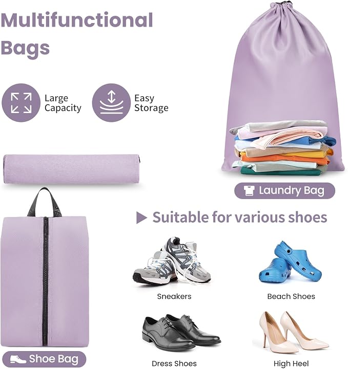 Mesh Packing Cubes for Travel, Durable Luggage Organizer with Sturdy Material and Double Zippers, Comprehensive Set for Travel Accessories Storage, 10 set, purple - Image 6