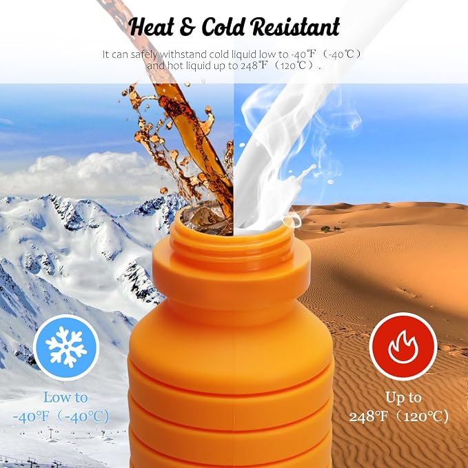 Nefeeko Collapsible Water Bottle, Reuseable BPA Free Silicone Water Bottles | Foldable Water Bottles for Travel Gym Camping Hiking, Portable Leak Proof Sports Water Bottle with Carabiner - Image 7