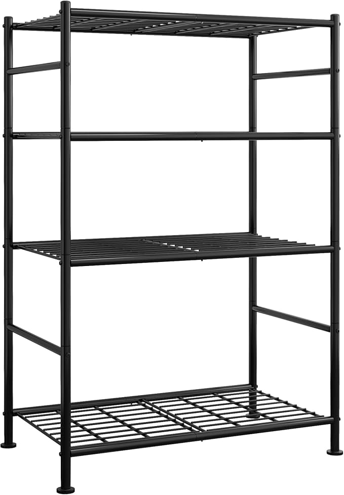 Sakugi Storage Shelves - 4 Tier Shelf Organizer, Heavy Duty Garage Shelving Unit with Leveling Feet, Stable Metal Shelves Organizer for Pantry, Kitchen and Closet, 33.0" W x 12.6" D x 57.2" H, Black by Sakugi