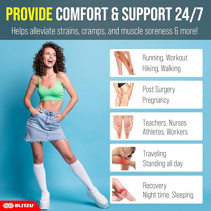 BLITZU Compression Socks for Women and Men 20-30mmHg-Circulation Support | Graduated Pressure, Leg Swelling & Pain Relief, Breathable, Everyday Wear, Running, Nurses, Shin Splints, Flight, Travel - Image 3