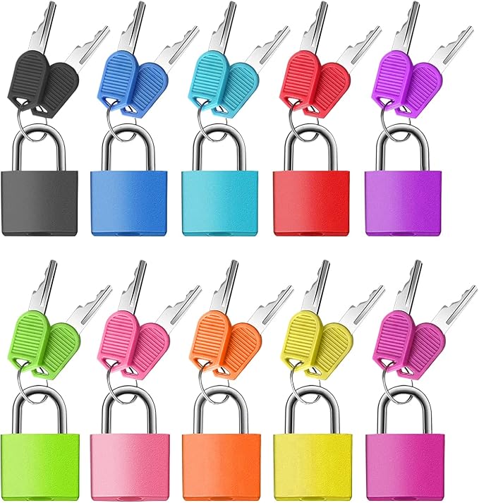 10Pack Suitcase Locks with Keys, 23mm Small Luggage Padlocks Multicolor, Solid Brass Mini Padlocks for Suitcase, Luggage, Travel Bag, Backpack Zipper, Jewelry Box, Diary Books, Drawer, Toolbox by Fuaxat