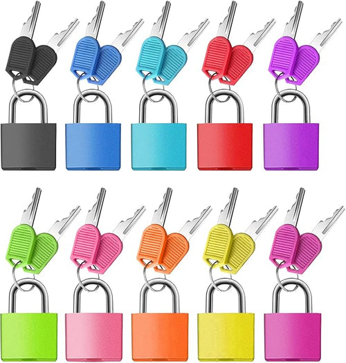 10Pack Suitcase Locks with Keys, 23mm Small Luggage Padlocks Multicolor, Solid Brass Mini Padlocks for Suitcase, Luggage, Travel Bag, Backpack Zipper, Jewelry Box, Diary Books, Drawer, Toolbox by Fuaxat