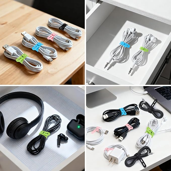 30 Pcs Silicone Cable Ties, Cord Organizer Ties, Cord Ties Reusable, Cord Wrap Cable Organizer 5Inch Cable Management (6 Color) Cbfoeyk - Image 3
