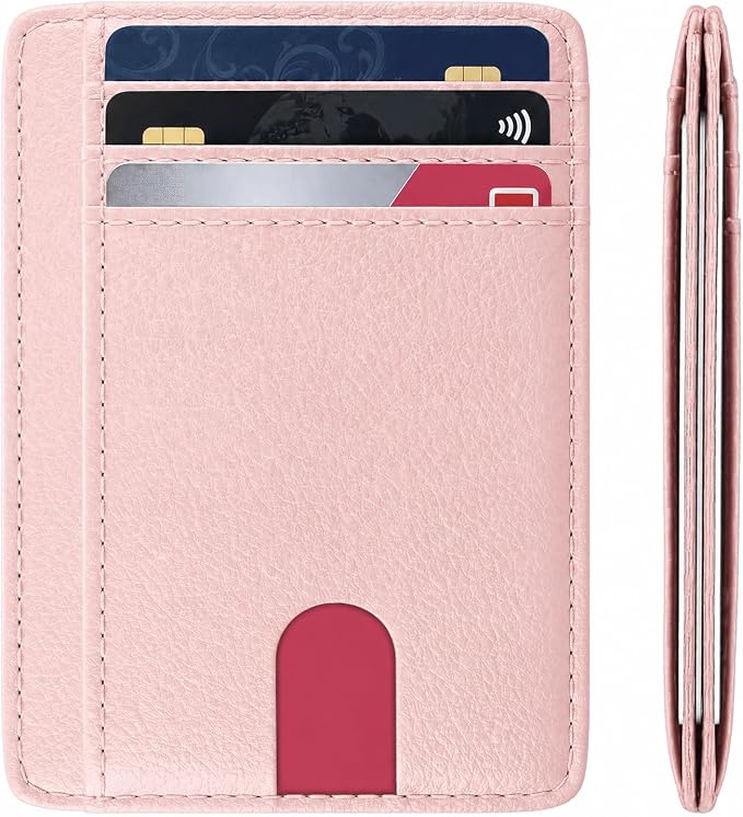 Slim Minimalist Front Pocket RFID Blocking Leather Credit Card Holder, Small Compact Wallet with ID Window for Men and Women (Pink) - Image 8