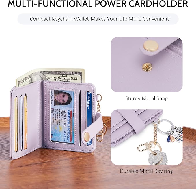 POIUGOYA Slim Wallet for Women,RFID Blocking Bifold Credit Card Holder with Zipper Coin Pocket,ID Window,Keychain - Image 3