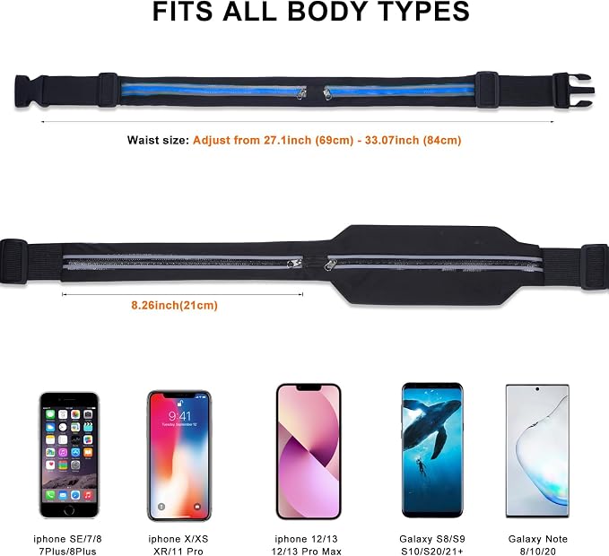 2 Pack Running Belt Fanny Packs for women and men,Belt Bag for Hiking Cycling Workout,Reflective Fanny Packs for Men Runners Belt Compatible with iPhone13,12 pro,Travelling Money Phone Holder - Image 2