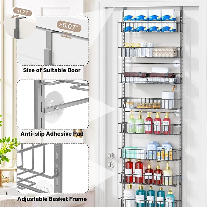 ElegantArray 9-Tier Pantry Door Organizer, Light Gray | Over The Door Pantry Organizer Rack and Storage, Hanging Spice Rack Shelves Door, Home Office Laundry Room Bathroom & Kitchen - Image 4