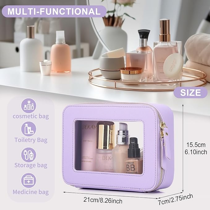 Pinkmik Clear Makeup Bag, (Purple, M) | Waterproof, Travel Cosmetics and Toiletries Case, Portable Makeup Organizer, Clear Car Bag with Zipper - Image 3