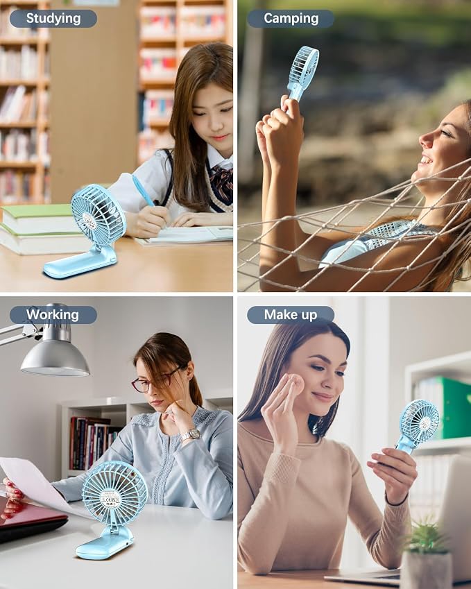 2 Pack Portable Handheld Fan, Mini Hand Held Fan, 6-15H Cooling Small Personal Fan, 180° Foldable Mini Desk Fan with 4 Quiet Speed, Neck Fan w/Lanyard for Kids Women Men Travel Office, Light Blue - Image 7