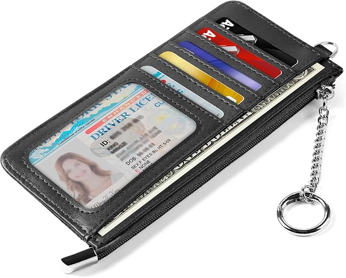 RFID Blocking Slim Credit Card Holder Wallet with Zipper Money Pocket & Keychain, Slim Airtag Wallet for Men Women - Image 3