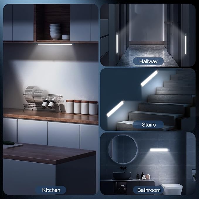 MCGOR 10inch Under Cabinet Lighting, 2 Pack Rechargeable Motion Sensor Light Indoor, 5 Levels Dimmable Magnetic Closet Lights, Wireless Under Counter Lights for Kitchen, Stairs - Image 8
