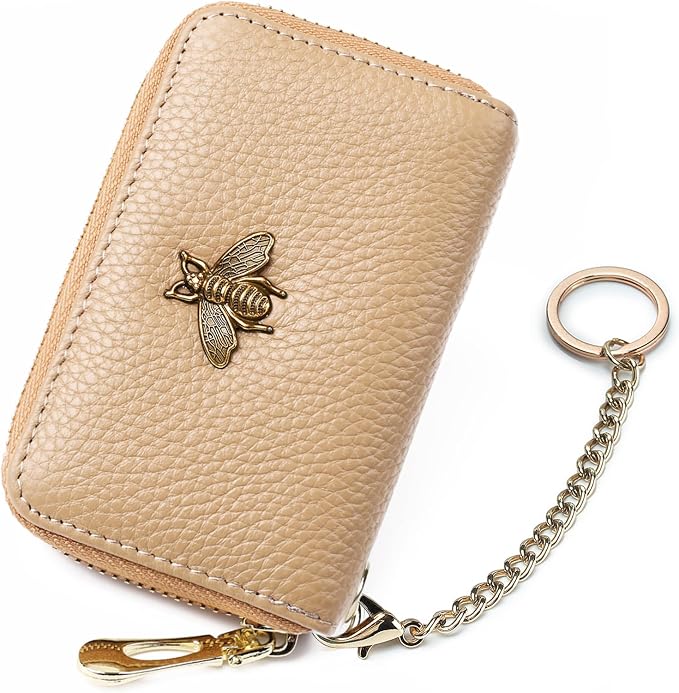 imeetu RFID Credit Card Holder, Small Card Wallet Women, Leather Card Case | Genuine Leather Women's Card & id Cases, Change Coin Purse with Zipper Keychain id Window, 20 Colors & 3 Styles, Daily, Gifts by imeetu
