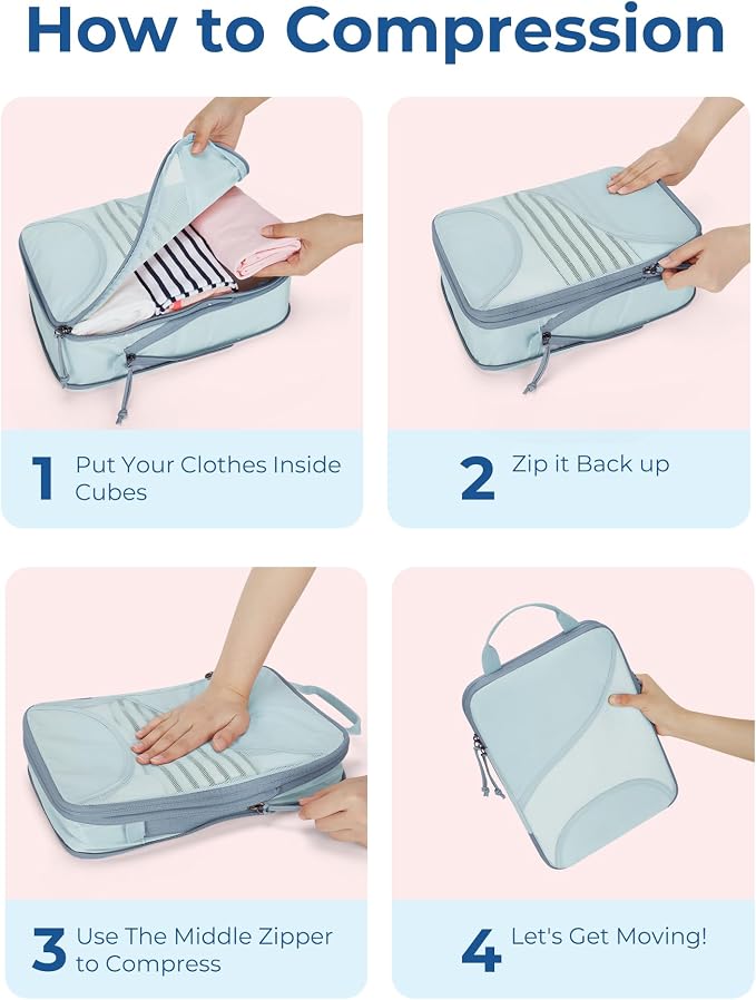 Bagsmart Compression Packing Cubes, Travel Bag Cruise Ship Essentials | Lightweight, Compressible Suitcase Organizer Set fit Standard Carry-On & Checked Luggage, 6 Set, 14 Set Washable Packing Bags - Image 5