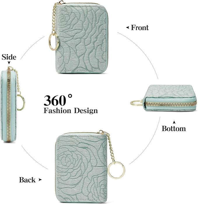 RNIEGA Credit Card Holder RFID Blocking Small Wallet for Women Vegan Leather Card Case Wallets with Zipper Keychain - Image 7