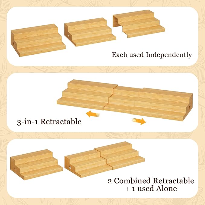 3-Tier Extra-Long Expandable Bamboo Can Rack for Pantry, Holds 45 Cans | Adjustable Pantry Can Organizer, Large Capacity Holds up to 45 Cans, Pantry Shelf & Countertop Storage (Patent Pending) - Image 4