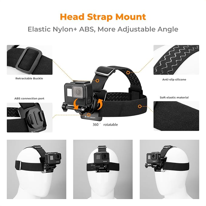 K&F CONCEPT Action Camera Accessories Set for GoPro Hero 13-4 Mission 1 Pro | Chest Mount Harness+Backpack Clip+360° Rotating Head Strap +Wrist Strap for DJI Osmo Action/Pocket 4/3/Insta360 X5/X4, TW06 - Image 3