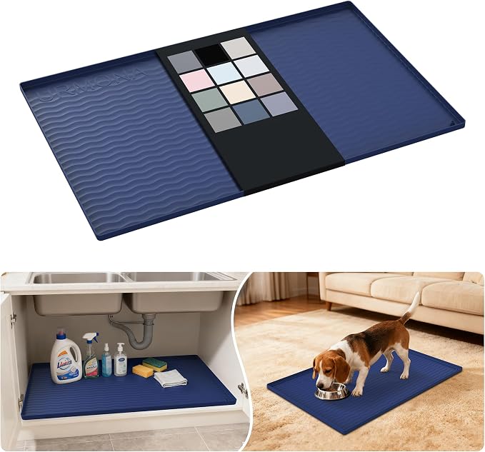 URMONA Waterproof Silicone Under Sink Mat 34'' x 22'' Shelf Liner for Kitchen and Bathroom, Cabinet and Counter Protector, Storage and Organizers, Litter Mat, Pet Cat Puppy Essentials(Navy) by URMONA