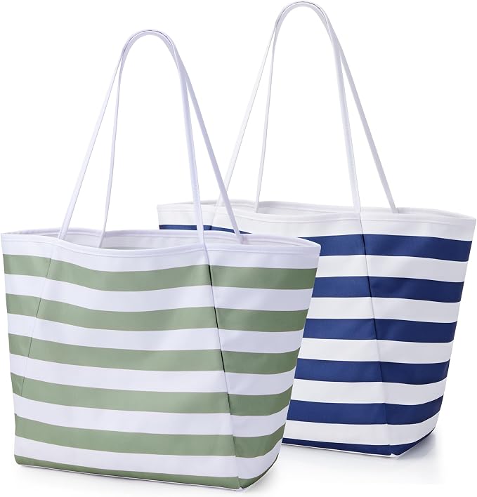 KALIDI Beach Tote Bag Women Large Waterproof Sandproof Shoulder Handbags | Foldable Grocery Bag Striped Pool Bag Lightweight Travel Purse for Picnic Travel Vacation Casual Errands Everyday Daily by KALIDIFANCYFOREST